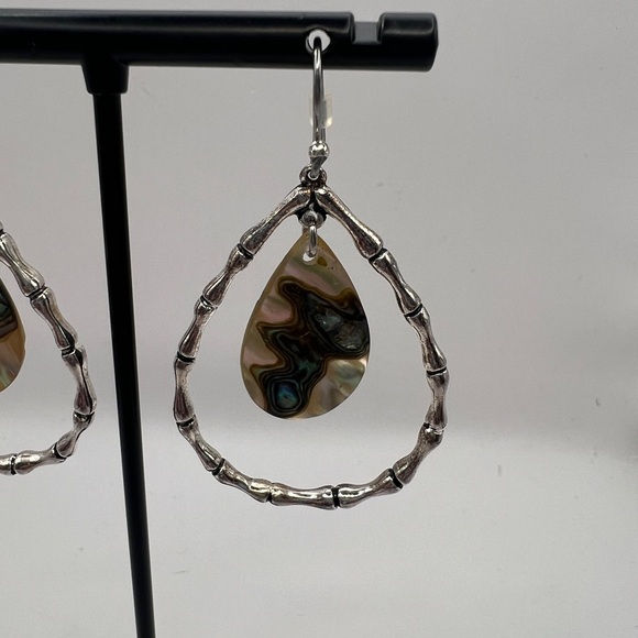 Silver and Abalone shell  Teardrop Earrings - Picture 3 of 8